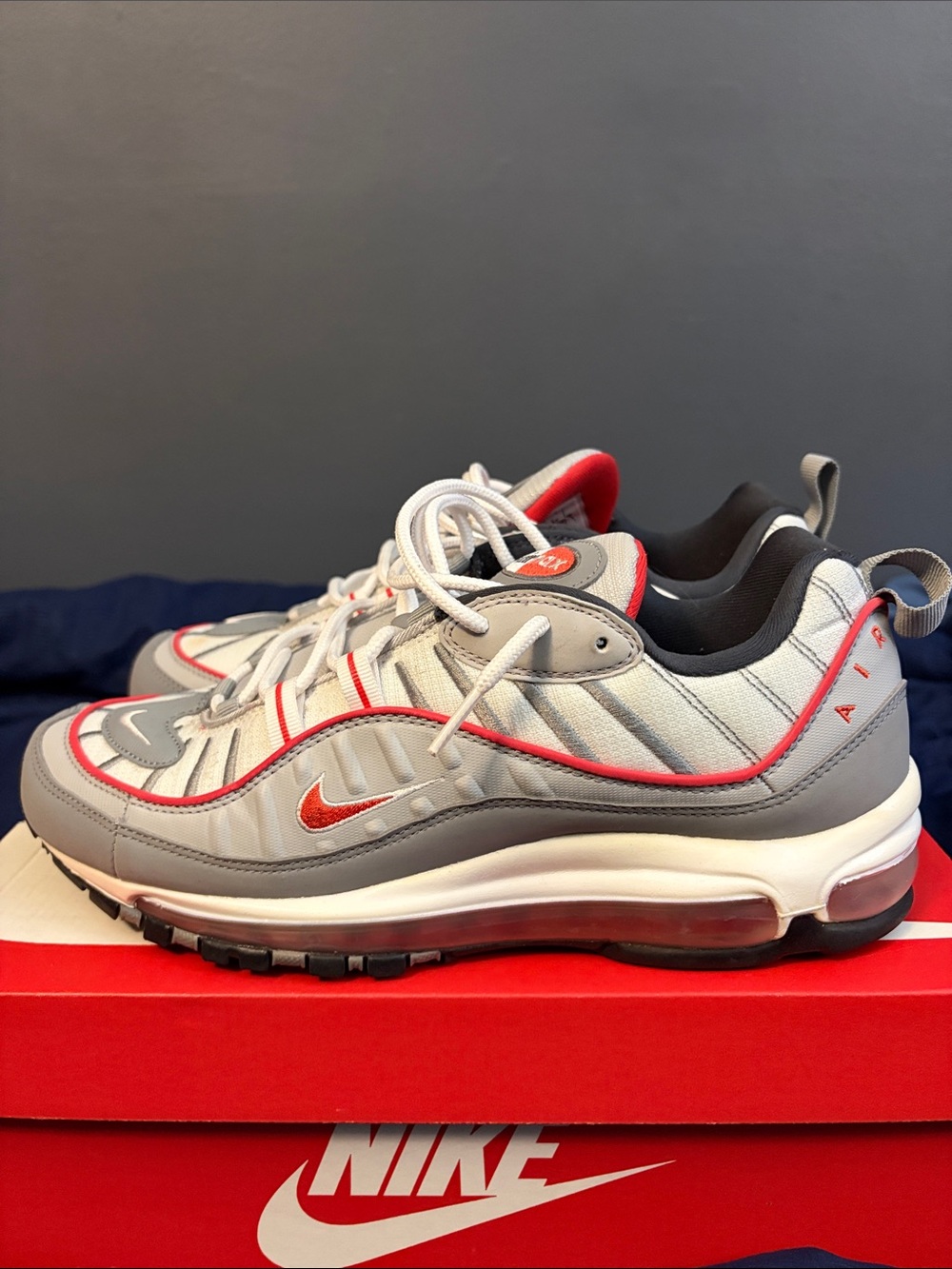 Nike Air Max 98 Grey with Red Trim